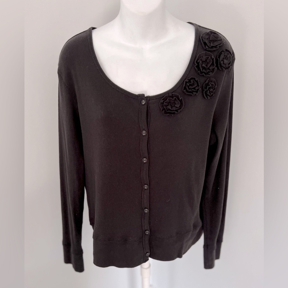 2 a Tee Boutique Black Cotton Buttondown Cardigan